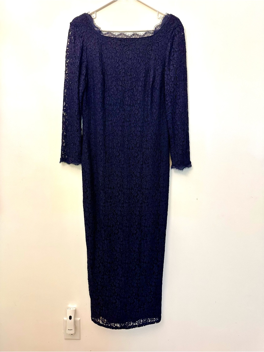 Adrianna Papell Navy Lace 3/4 Sleeve Long Dress